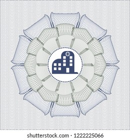 Blue and green rosette. Linear Illustration with hospital icon inside