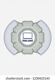 Blue and green rosette. Linear Illustration with laptop icon inside