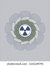 Blue and green rosette. Linear Illustration with nuclear, radioactive icon inside
