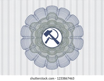 Blue and green rosette. Linear Illustration with sickle and hammer icon inside