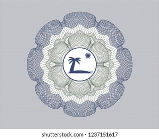 Blue and green rosette. Linear Illustration with beach icon inside