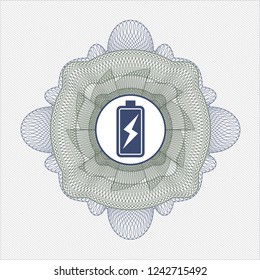 Blue and green rosette. Linear Illustration with battery charging icon inside