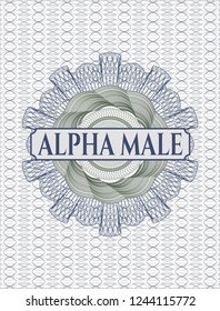 Blue and green rosette. Linear Illustration with text Alpha Male inside
