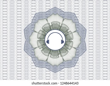 Blue and green rosette. Linear Illustration with headphones icon inside