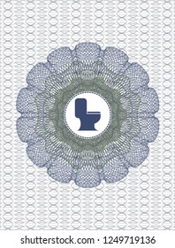 Blue and green rosette. Linear Illustration with WC toilet icon inside