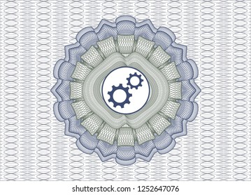 Blue and green rosette. Linear Illustration with gear, team work icon inside