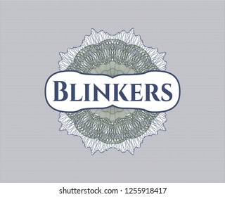 Blue and green rosette. Linear Illustration with text Blinkers inside