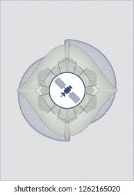 Blue and green rosette. Linear Illustration with satelite icon inside