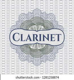 Blue and green rosette. Linear Illustration with text Clarinet inside