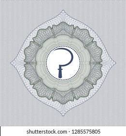 Blue and green rosette. Linear Illustration with sickle icon inside