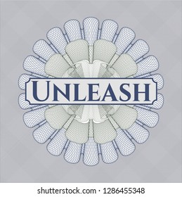 Blue and green rosette. Linear Illustration with text Unleash inside