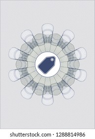 Blue and green rosette. Linear Illustration with tag icon inside