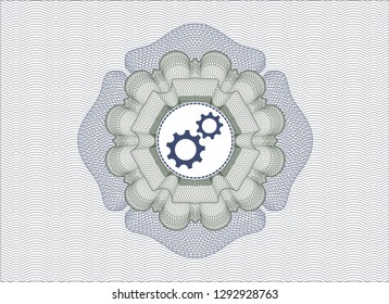 Blue and green rosette. Linear Illustration with gear, team work icon inside
