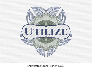 Blue and green rosette. Linear Illustration with text Utilize inside