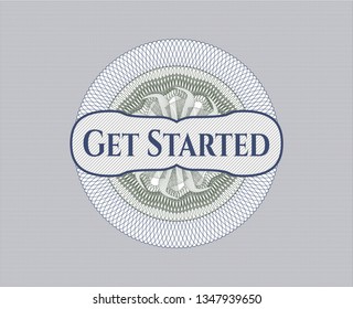 Blue and green rosette. Linear Illustration with text Get Started inside