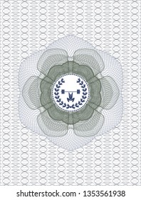 Blue and green rosette. Linear Illustration with weightlifting inside of crown icon inside