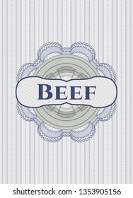 Blue and green rosette. Linear Illustration with text Beef inside