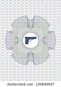 Blue and green rosette. Linear Illustration with pistol icon inside