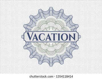 Blue and green rosette. Linear Illustration with text Vacation inside
