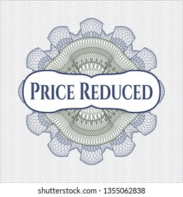 Blue and green rosette. Linear Illustration with text Price Reduced inside