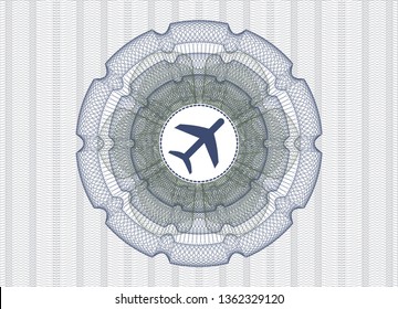 Blue and green rosette. Linear Illustration with plane icon inside