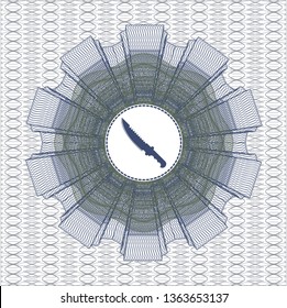 Blue and green rosette. Linear Illustration with combat knife icon inside
