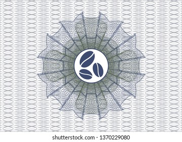 Blue and green rosette. Linear Illustration with coffee bean icon inside