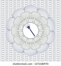 Blue and green rosette. Linear Illustration with magic stick icon inside
