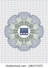 Blue and green rosette. Linear Illustration with three folders icon inside