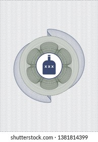 Blue and green rosette. Linear Illustration with bottle of alcohol icon inside