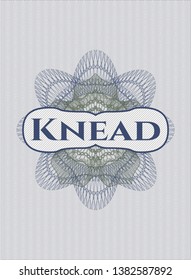 Blue and green rosette. Linear Illustration with text Knead inside