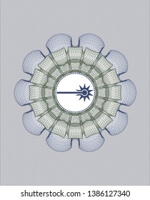 Blue and green rosette. Linear Illustration with laser icon inside