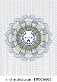 Blue and green rosette. Linear Illustration with weightlifting inside of crown icon inside