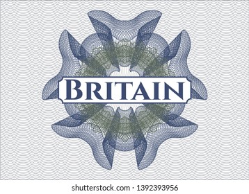 Blue and green rosette. Linear Illustration with text Britain inside