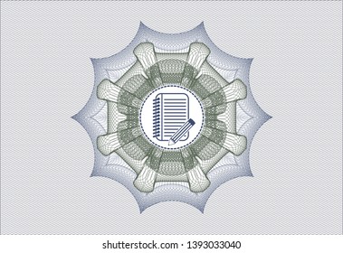 Blue and green rosette. Linear Illustration with notebook with pencil icon inside
