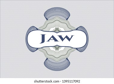 Blue and green rosette. Linear Illustration with text Jaw inside