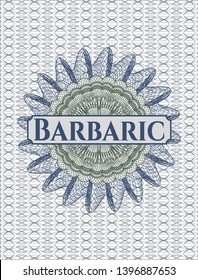Blue and green rosette. Linear Illustration with text Barbaric inside