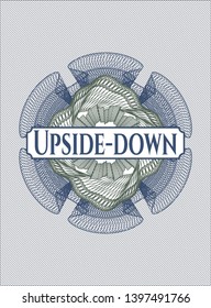 Blue and green rosette. Linear Illustration with text Upside-down inside