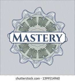 Blue and green rosette. Linear Illustration with text Mastery inside