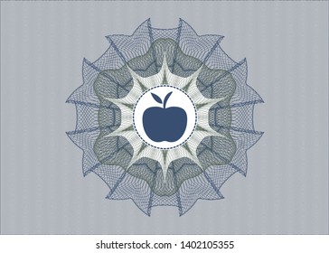 Blue and green rosette. Linear Illustration with apple icon inside