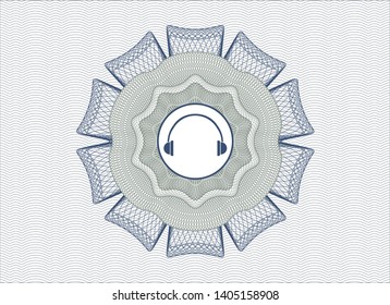 Blue and green rosette. Linear Illustration with headphones icon inside
