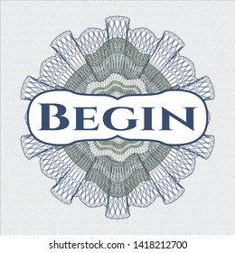 Blue and green rosette. Linear Illustration with text Begin inside