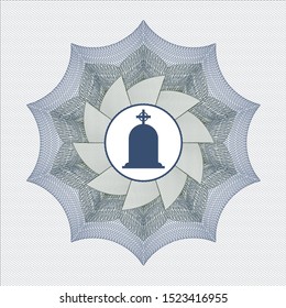Blue and green rosette. Linear Illustration with tombstone icon inside
