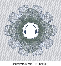 Blue and green rosette. Linear Illustration with headphones icon inside