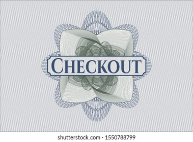 Blue and green rosette. Linear Illustration with text Checkout inside