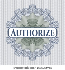 Blue and green rosette. Linear Illustration with text Authorize inside