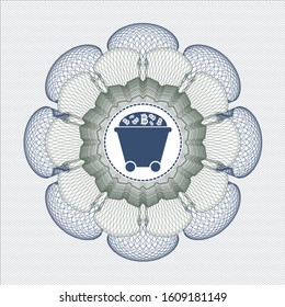 Blue and green rosette. Linear Illustration with Bitcoin mining trolley icon inside