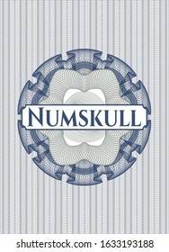 Blue and green rosette. Linear Illustration with text Numskull inside