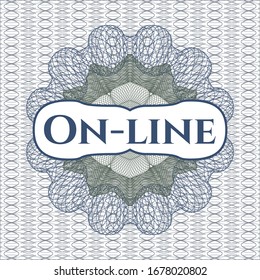Blue and green rosette. Linear Illustration with text On-line inside