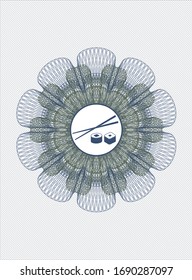 Rosette azul y verde. Ilustración lineal con un icono de sushi dentro